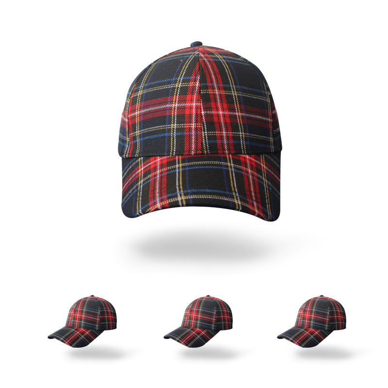 Checked fabric baseball cap